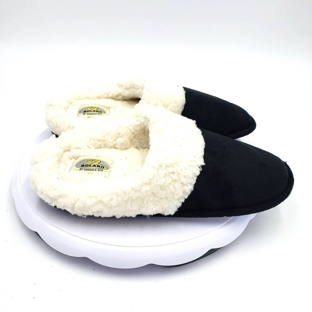 Bolaro Summer Rio Black Suede‎ Sherpa Lined Slippers Women's Size 10